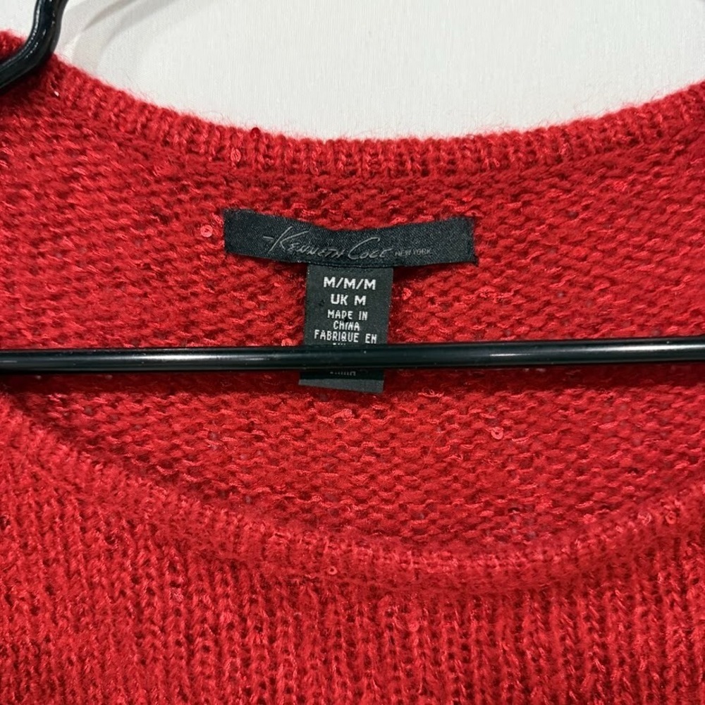 Kenneth‎ Cole Sweater Womens Medium Red Metallic Knit 3/4 Sleeve Pullover - Picture 2 of 5